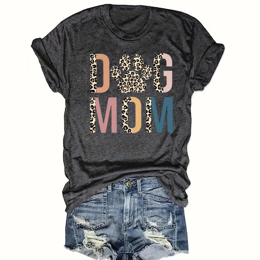 Women's 'DOG MOM' Leopard Print T-Shirt