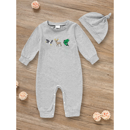 Newborn Baby Boy Outfits Long Sleeve Animal Print Romper