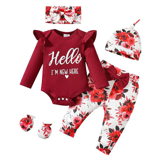 Newborn Baby Girl 'Hello I'm New Here' Romper Set