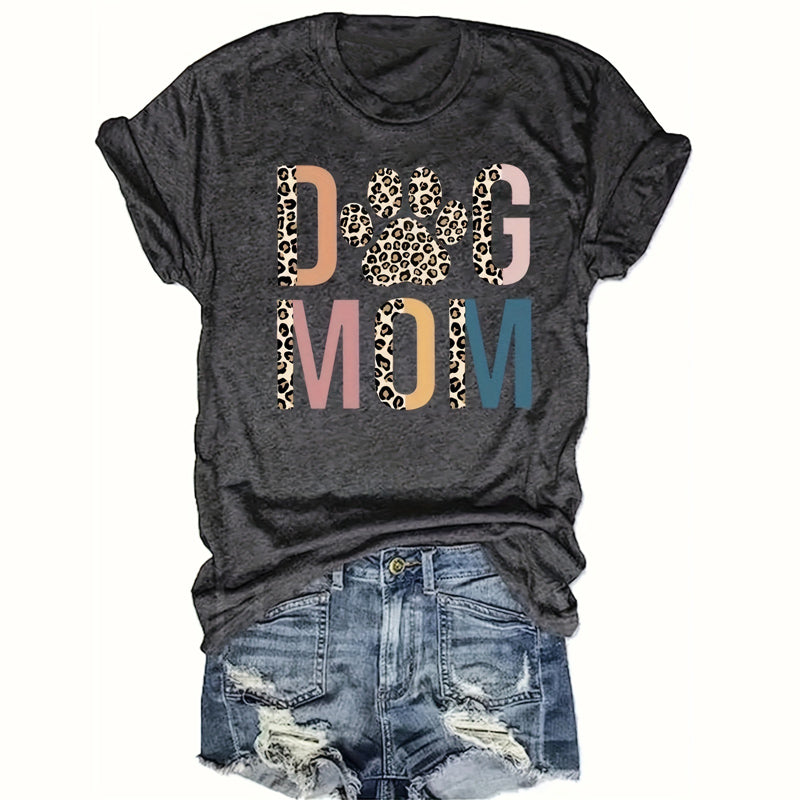 Women's 'DOG MOM' Leopard Print T-Shirt