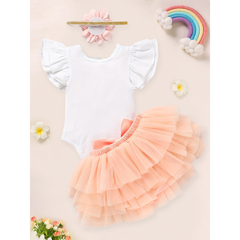 3PCS Baby Girl Outfits Infant Letter Print Romper & Tutu Skirt