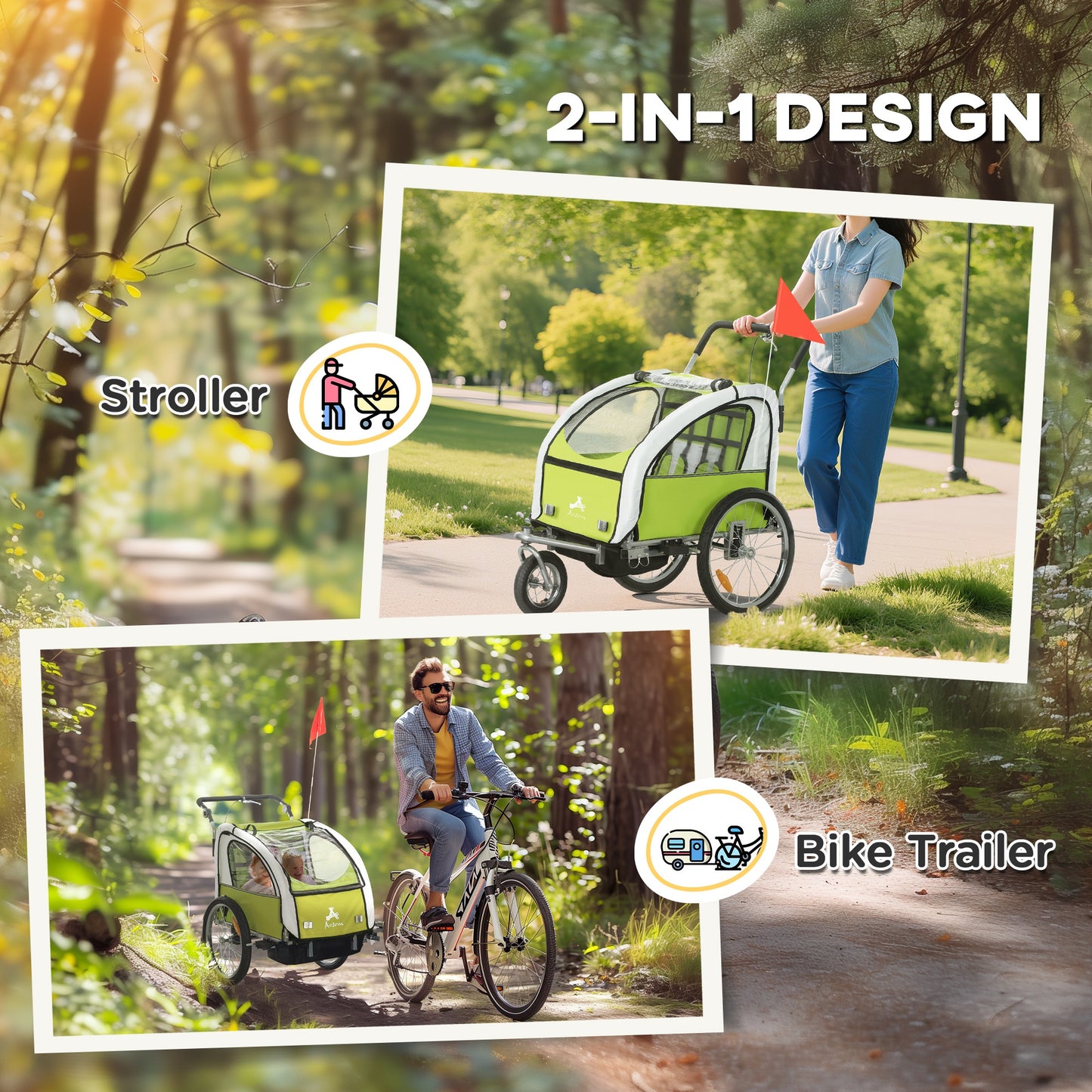 Bike Trailer for Kids 3 In1 Foldable Child Jogger Stroller