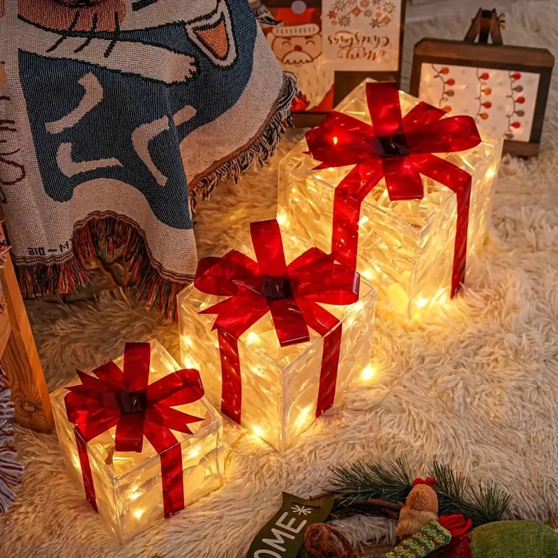 3pcs Lighted Gift Boxes Decorations