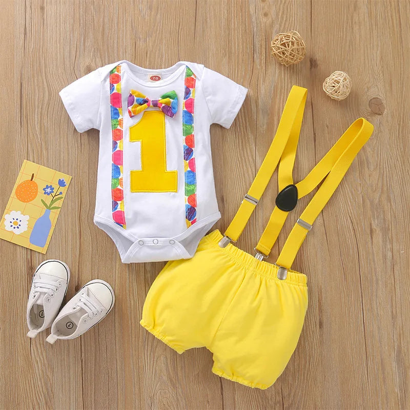 Baby Boys Birthday Outfits Sets Balloon Letter "1"