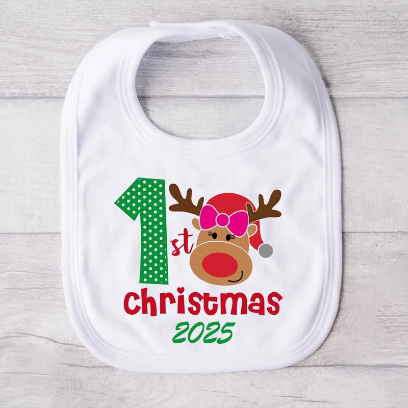 Cute Reindeer White Bib Winter Holiday