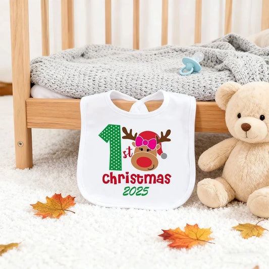 Cute Reindeer White Bib Winter Holiday