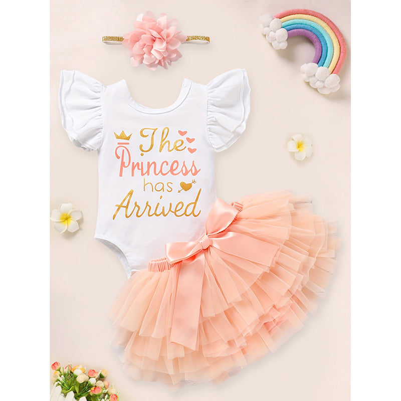 3PCS Baby Girl Outfits Infant Letter Print Romper & Tutu Skirt